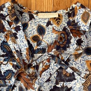 Ulla Johnson Blue and Brown Leaf Print Blouse